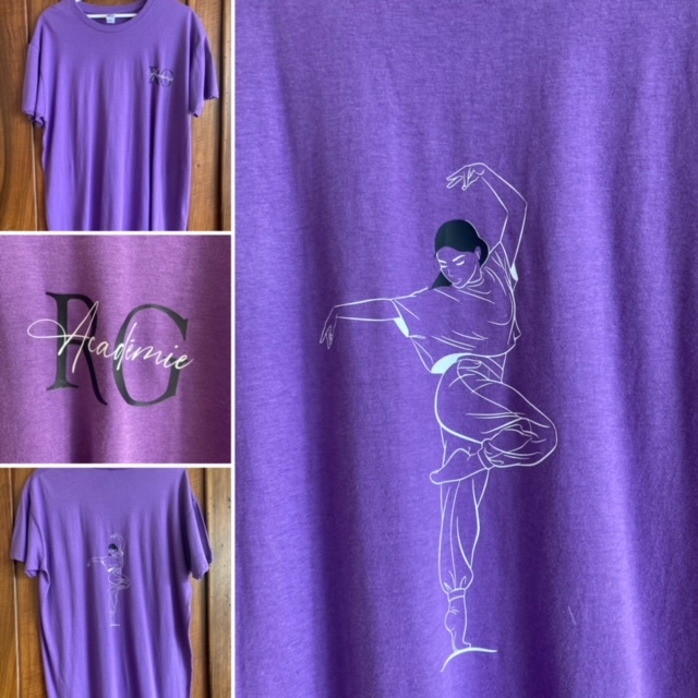 Tshirt Violet .Dessin dos Femme blanc cheveux noir