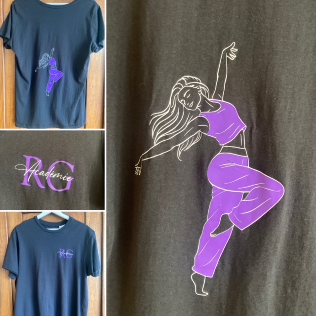 Tshirt Noir.Dessin dos Femme blanc et violet
