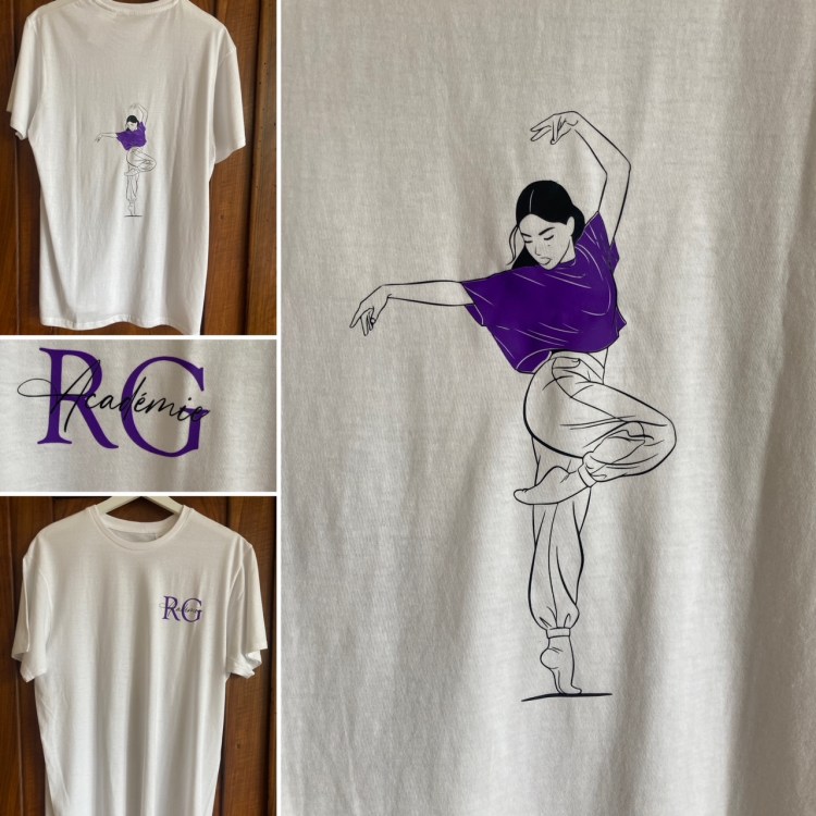 Tshirt Blanc. Dessin dos Femme blanc et violet
