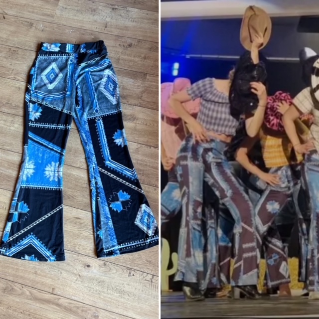 Pantalon large effet jeans patchwork bleu et noir Taille Elastique Taille M